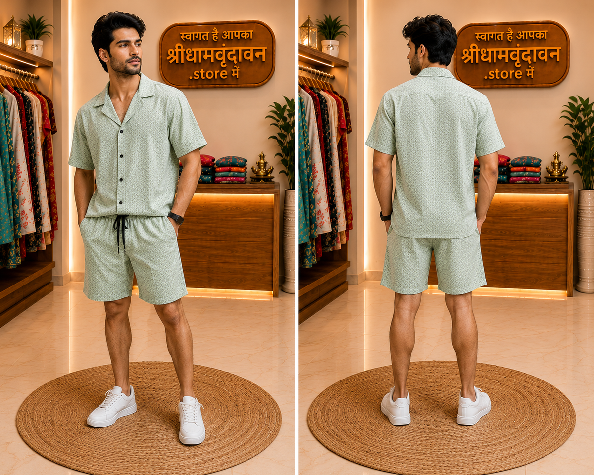 Mint Green Printed Shirt & Shorts Co-ord Set