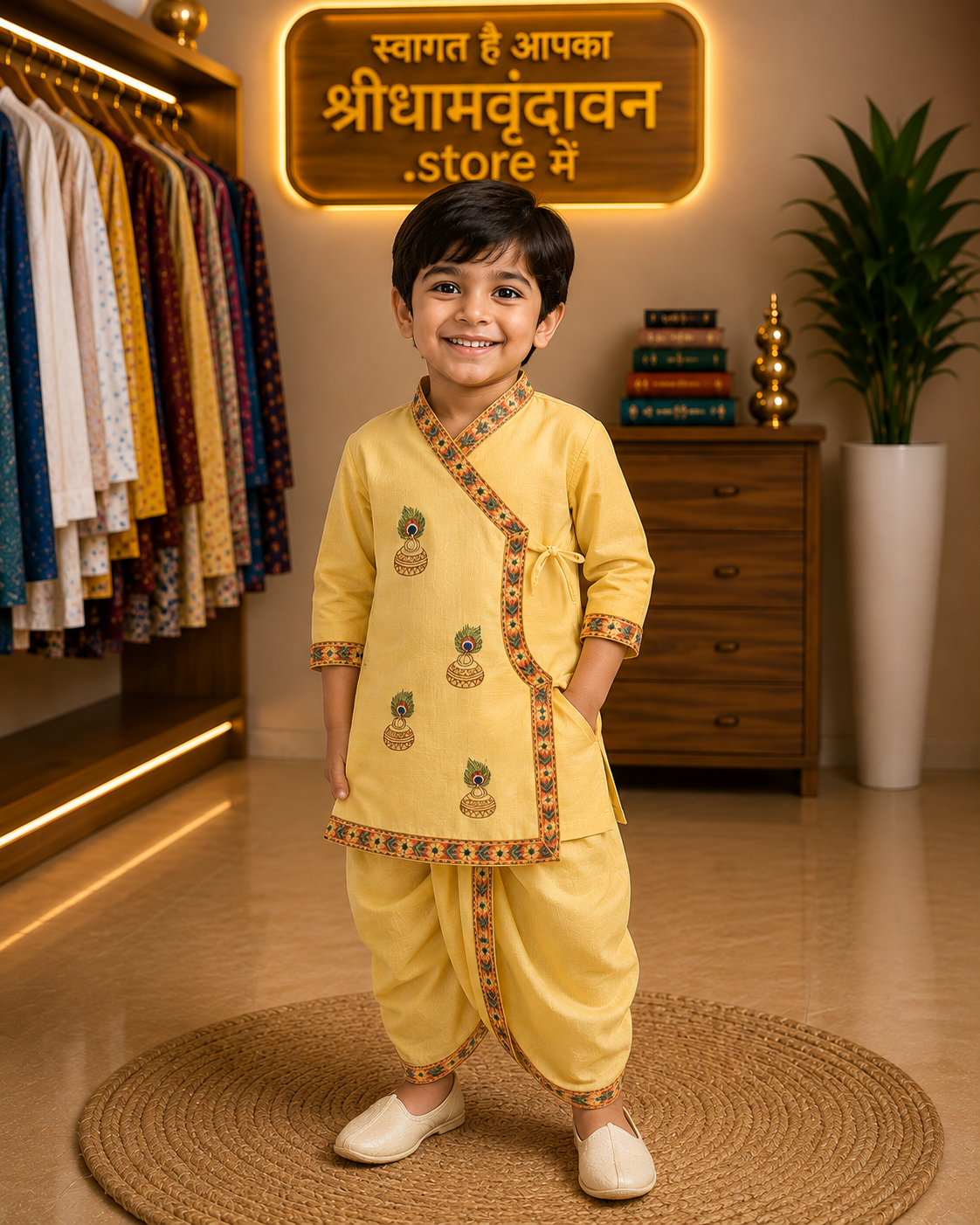 Yellow Embroidered Kurta Dhoti Set for Boys (Krishna Dress)