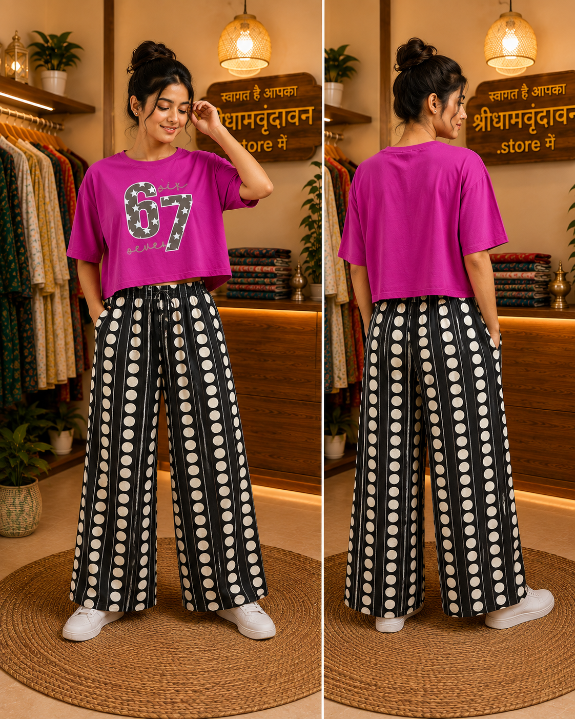 Pink 67 Crop Top with Polka Palazzo