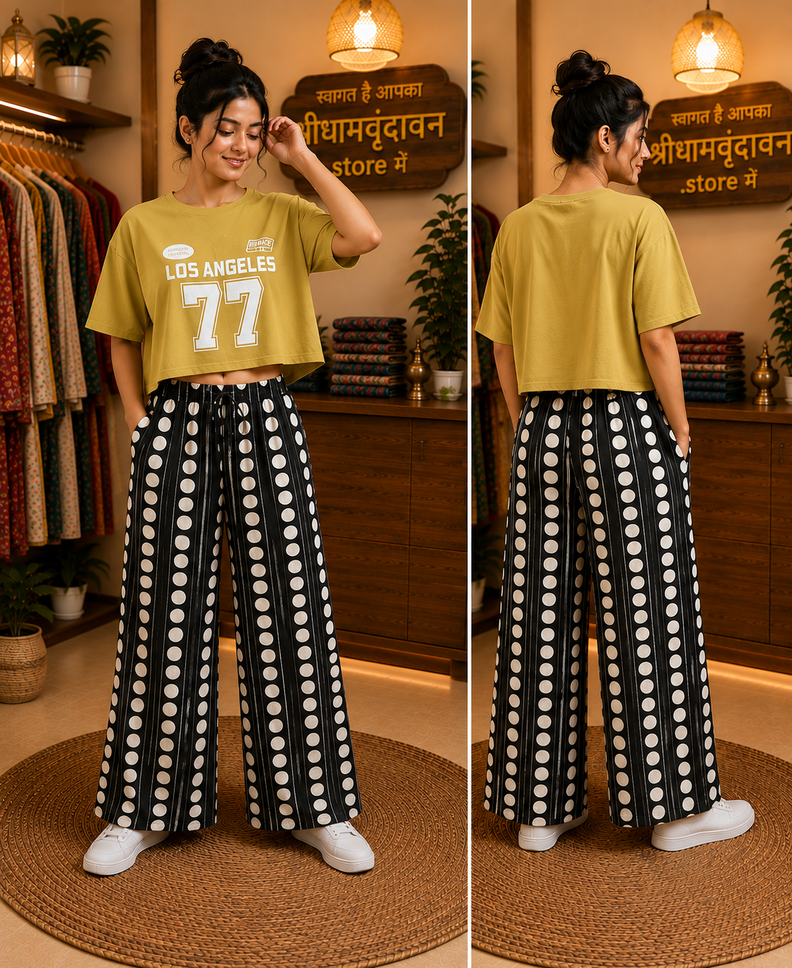 Mustard Los Angeles 77 Crop Top & Polka Palazzo
