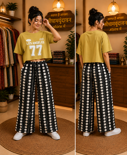 Mustard Los Angeles 77 Crop Top & Polka Palazzo