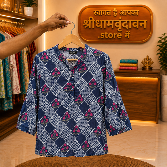 Navy Blue Floral Printed Kurti