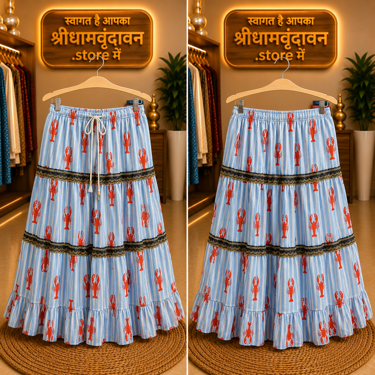 Sky Blue Lobster Print Tiered Skirt