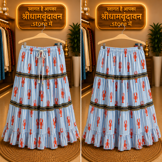 Sky Blue Lobster Print Tiered Skirt