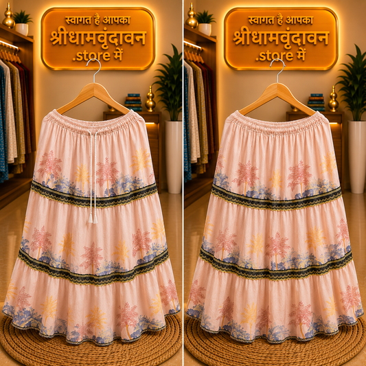 Peach Floral Tiered Flared Skirt