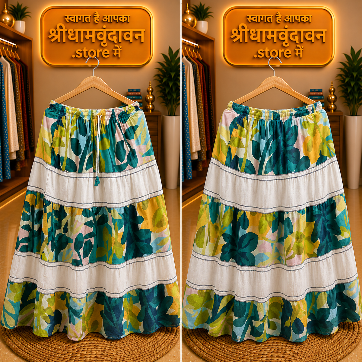 Multicolor Leaf Print Tiered Skirt
