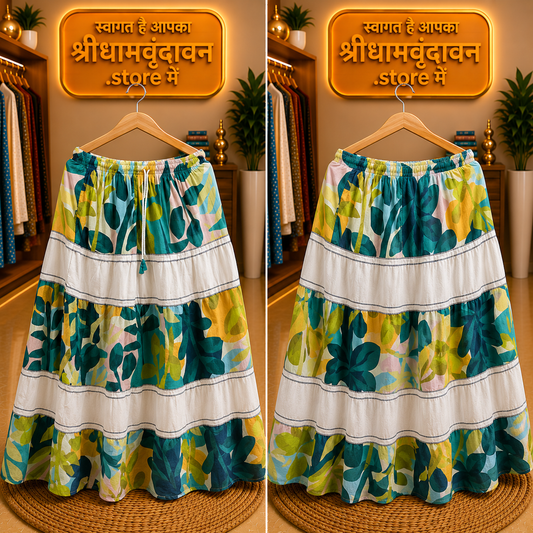 Multicolor Leaf Print Tiered Skirt