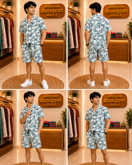 Men's Blue Camouflage Shirt & Shorts Set