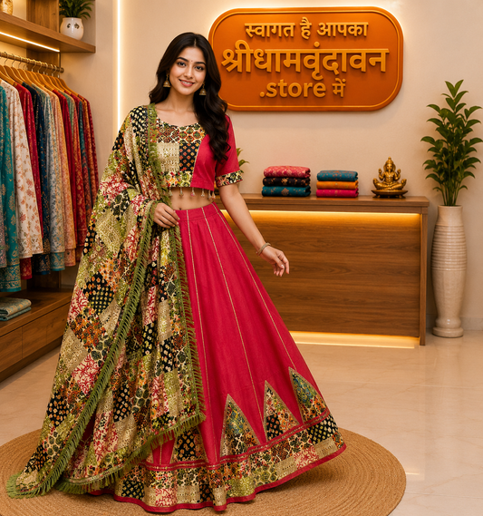 Elegant Pink Patchwork Lehenga Choli with Printed Dupatta